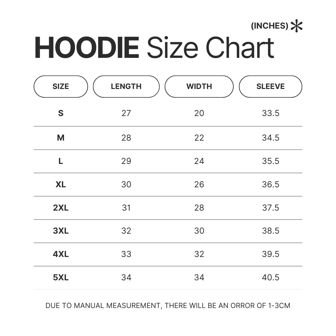 Hoodie Size Chart - Death Note Shop